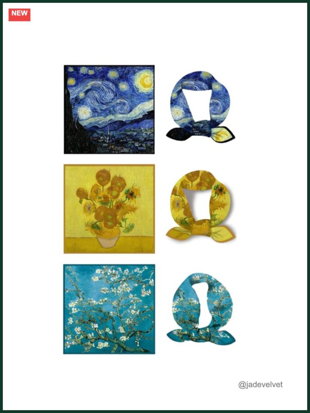 Van Gogh Silk Square Scarf, Hair Band, Headwrap, Neck Scarf, Fashion Accessory